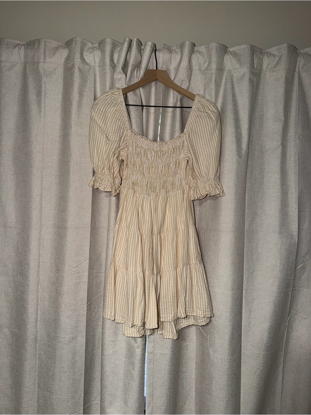 MINKPINK Cream Striped Smocked Puff-Sleeve Mini Dress